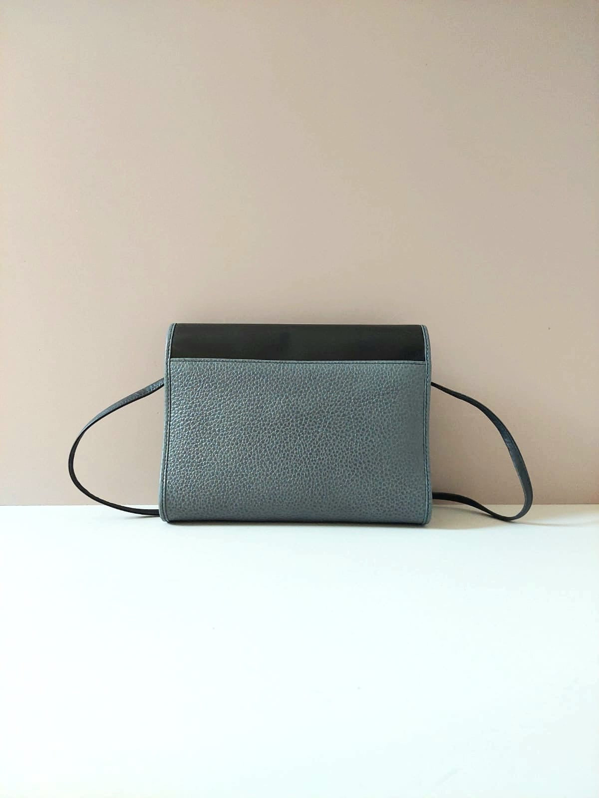 CHRISTIAN DIOR rare black and gray stitching leather gold buckle side bag / oblique bag