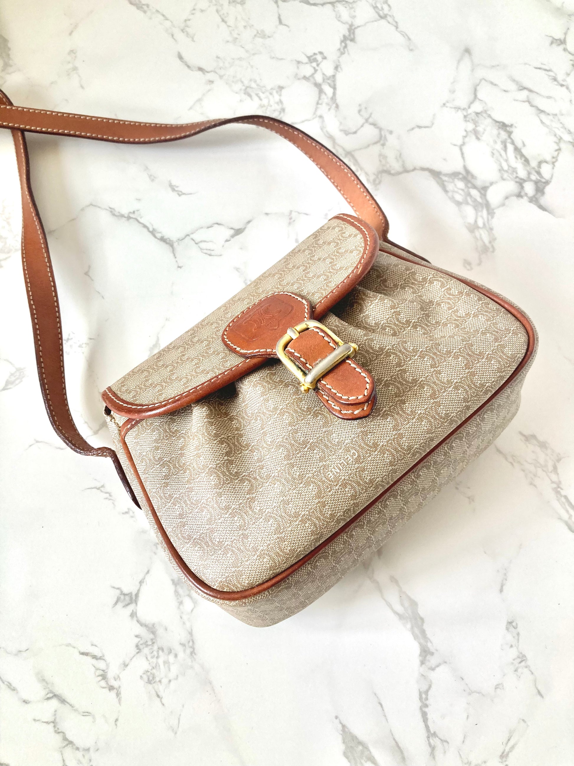 CELINE Macadam Beige Monogram Small Pumpkin Bag
