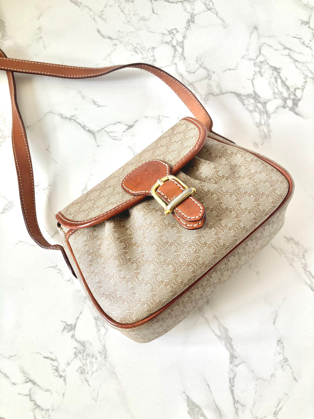 CELINE Macadam Beige Monogram Small Pumpkin Bag