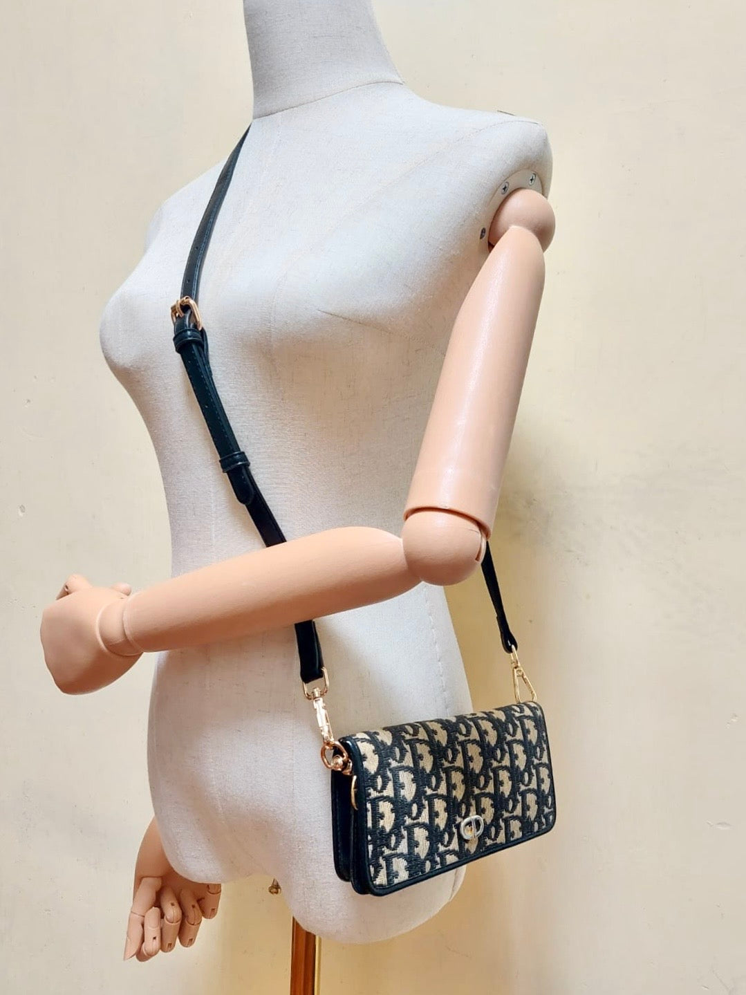 CHRISTIAN DIOR black monogram side bag/oblique bag/long wallet