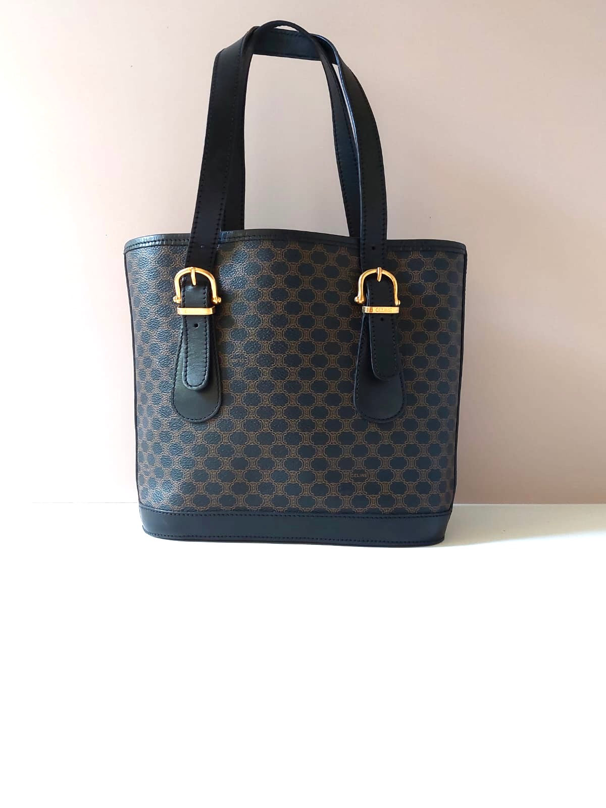 CELINE black monogram leather tote bag/side bag/handbag