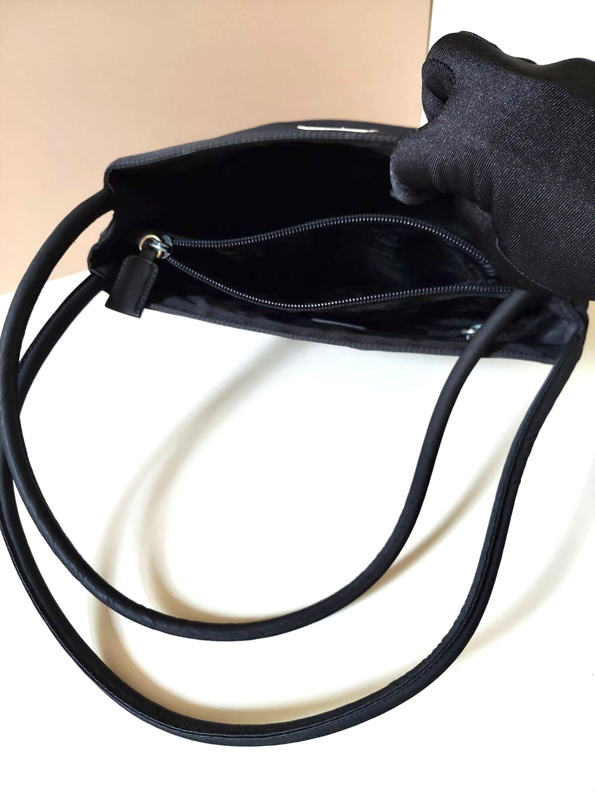 PRADA black silver triangle nylon tote bag/shoulder bag/handbag