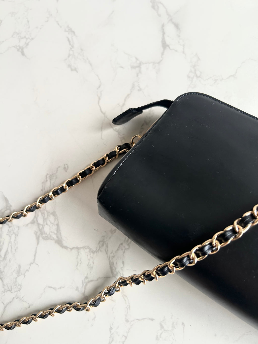 Chanel黑金色皮革斜背包 單肩包 側背包 中古包