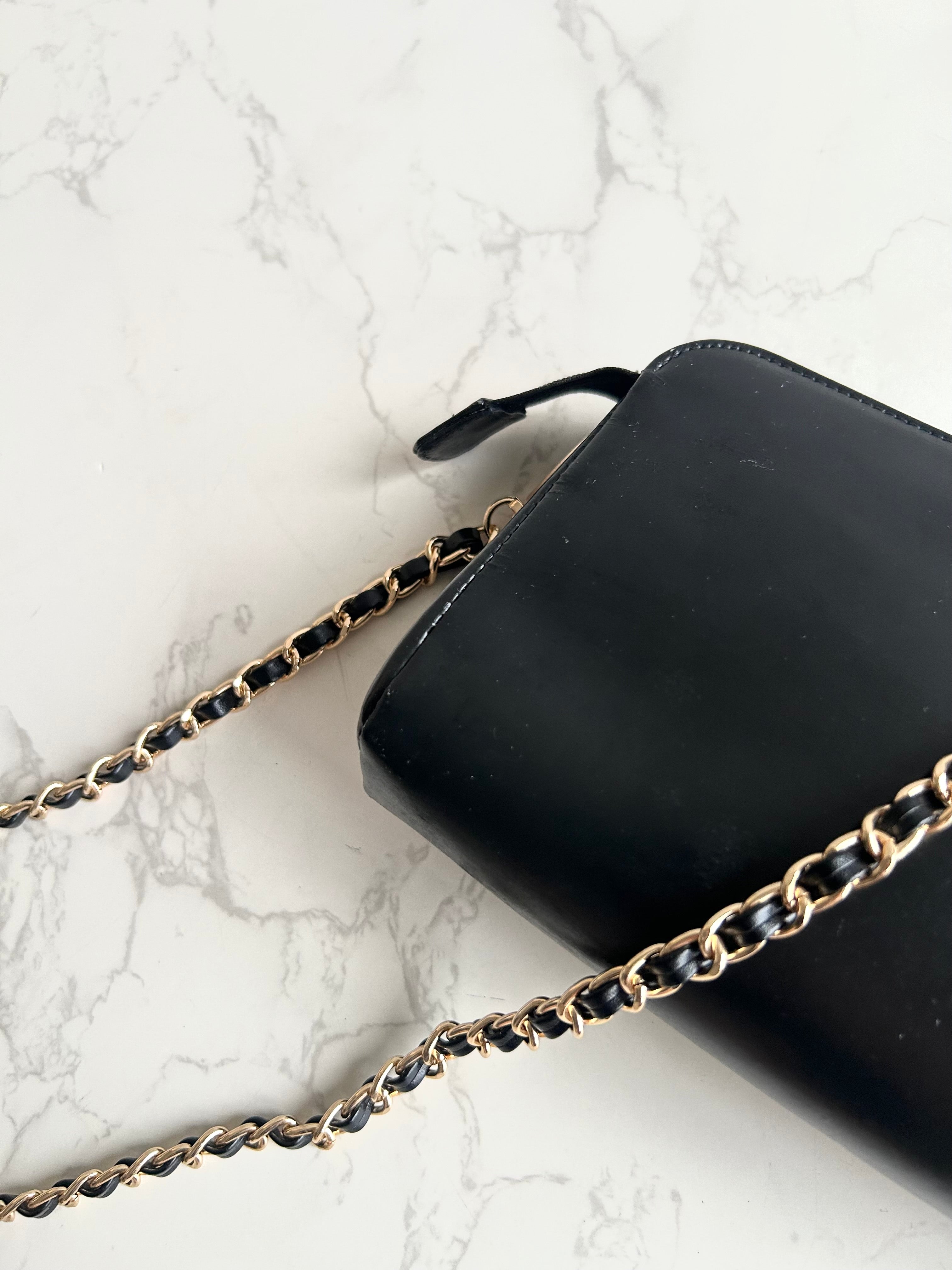 Chanel黑金色皮革斜背包 單肩包 側背包 中古包