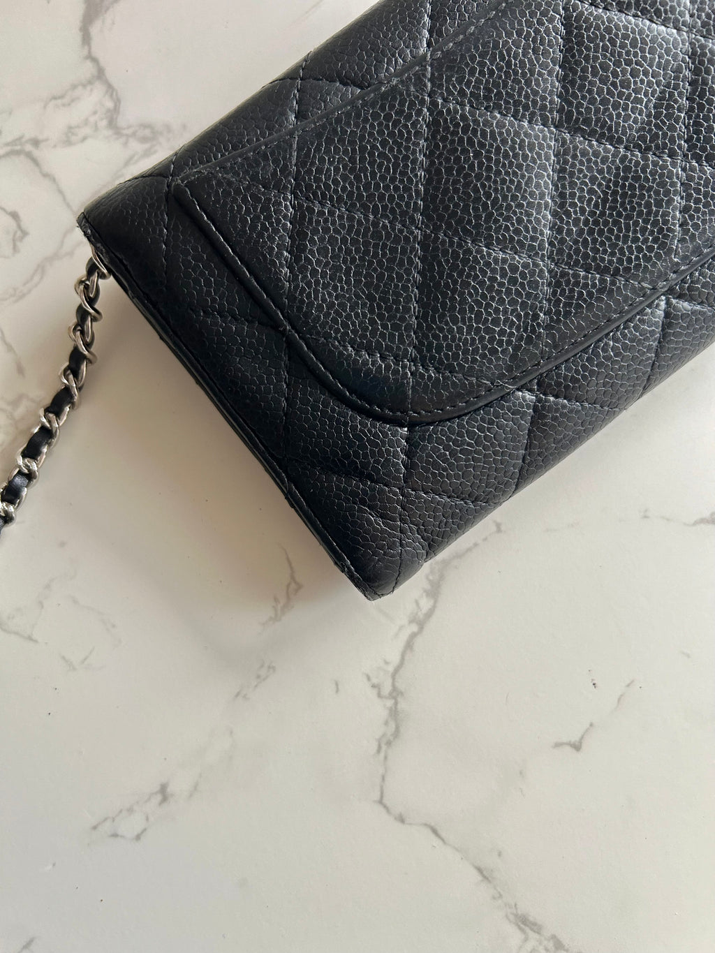 CHANEL Black Caviar Leather Long Wallet/Chain Side Bag/Slant Bag - Japanese Second-hand Vintage