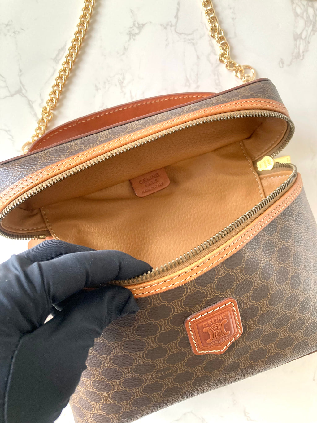 CELINE Brown Monogram Vanity Case / Crossbody Chain Bag
