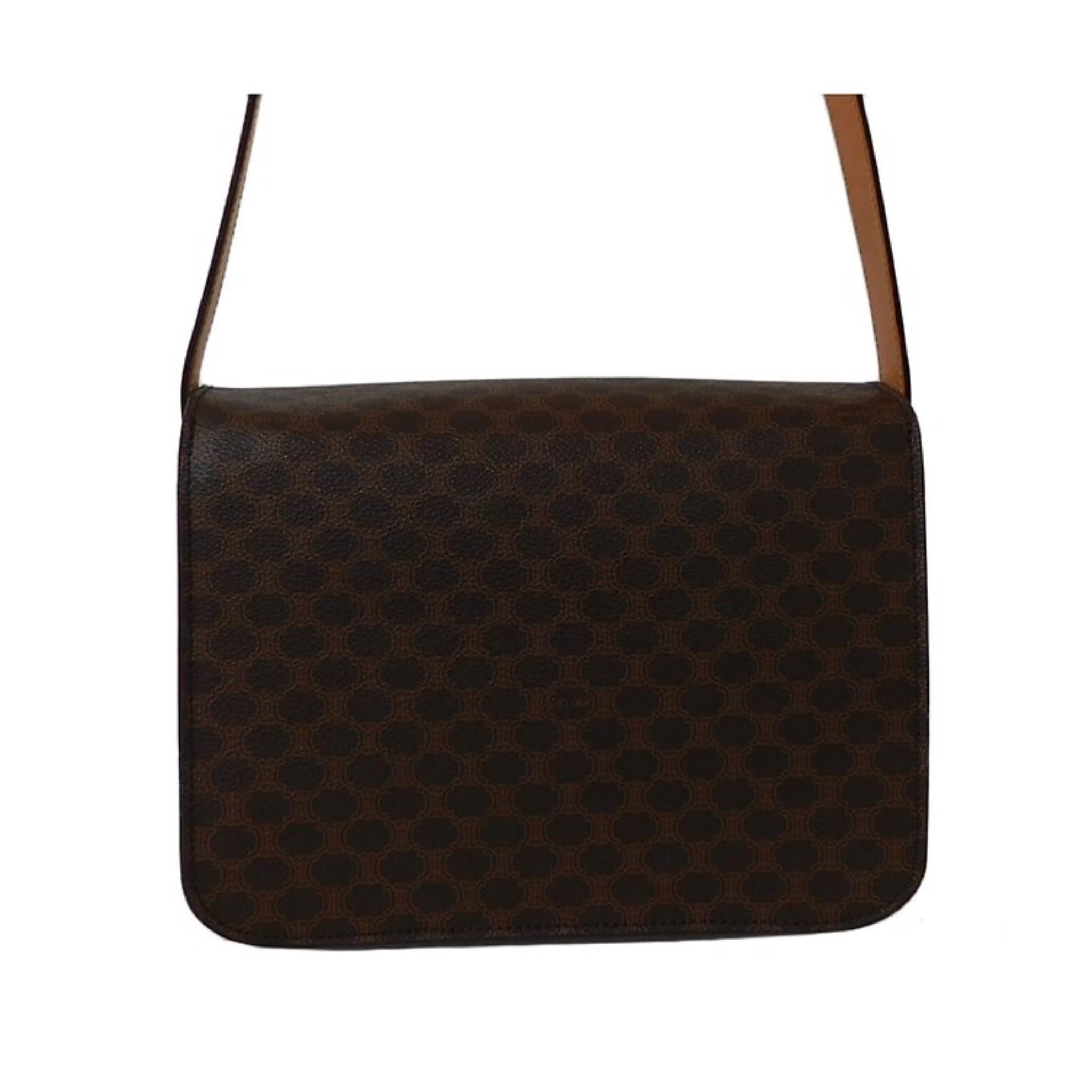 CELINE with original box and dust bag - brown old flower leather horseshoe gold buckle small bag/side bag/crossbody bag