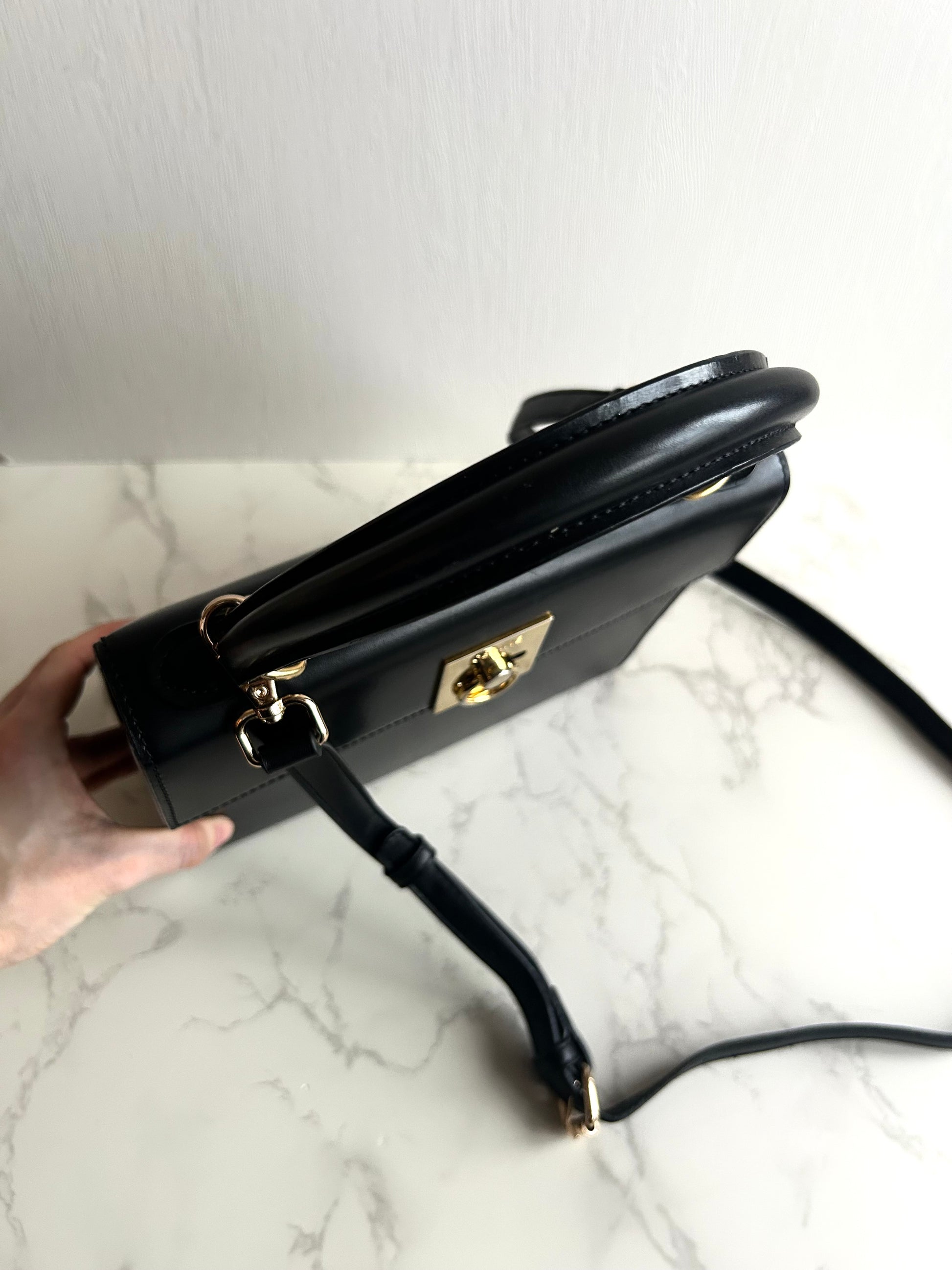 Celine 小號黑金Two-way凱莉包 皮斜背包 側背包 手提包