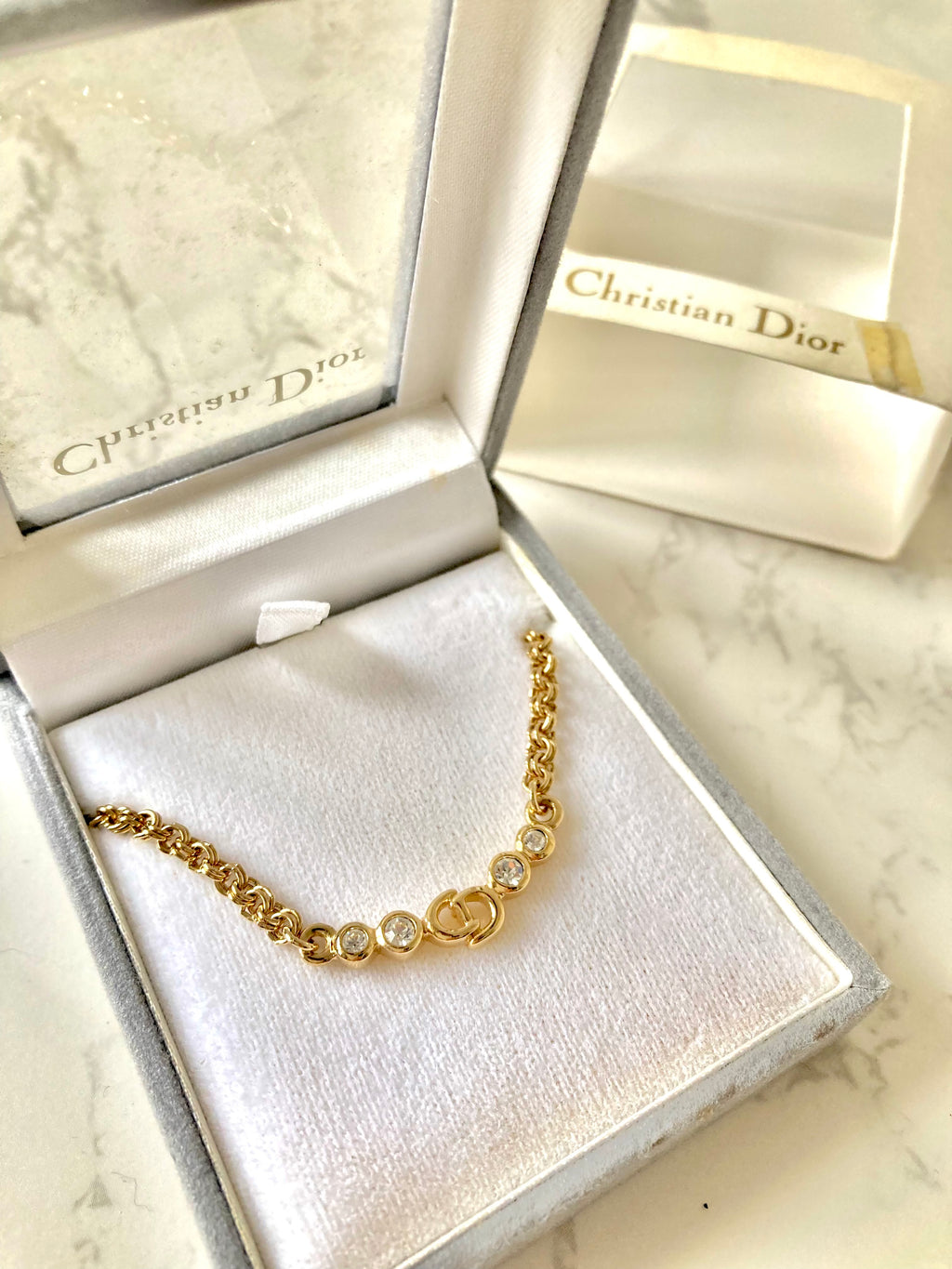 CHRISTIAN DIOR (Original Box Included) Rhinestone Collar Necklace