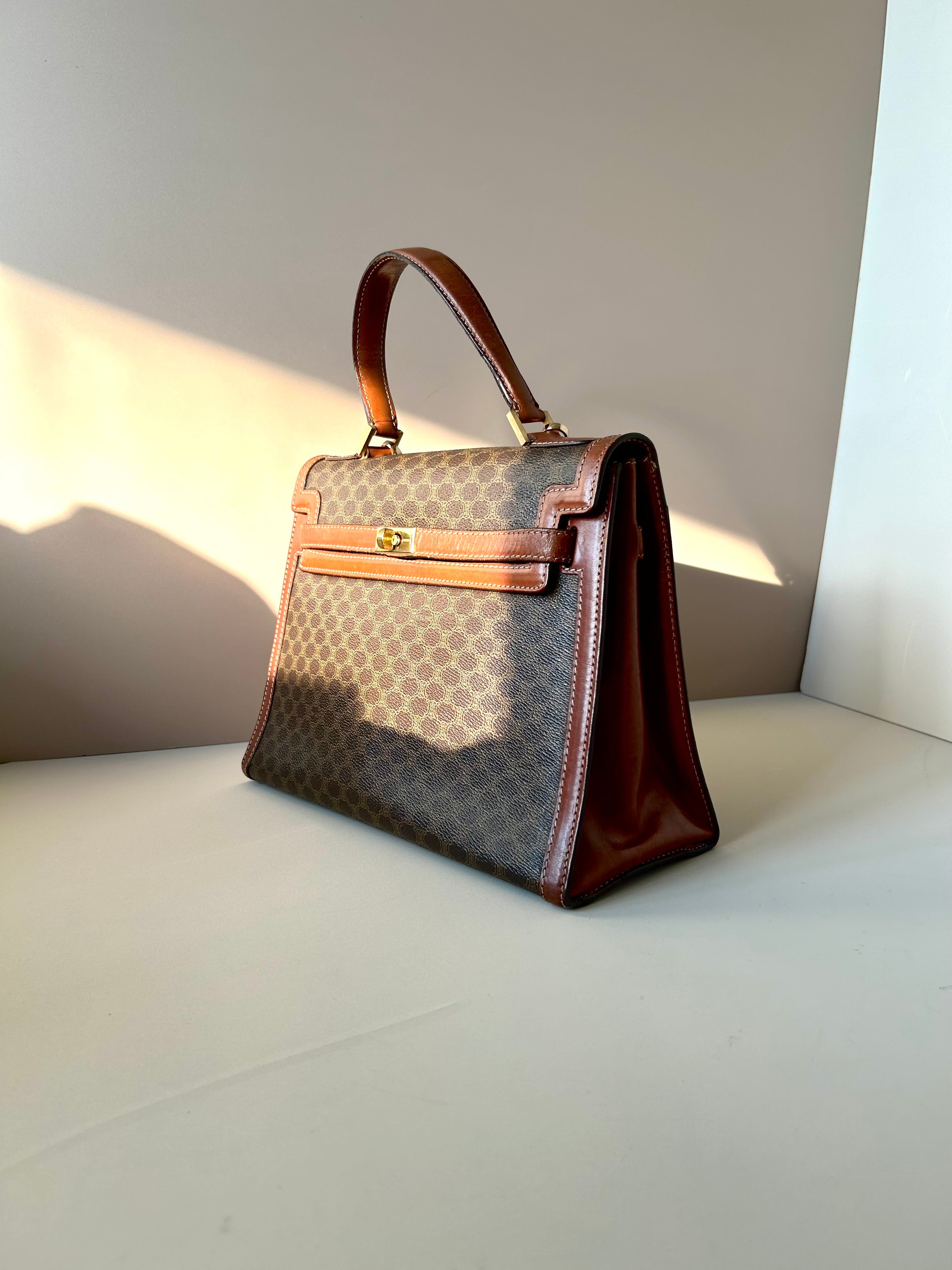 CELINE rare old flower Kelly / side bag / oblique backpack / handbag