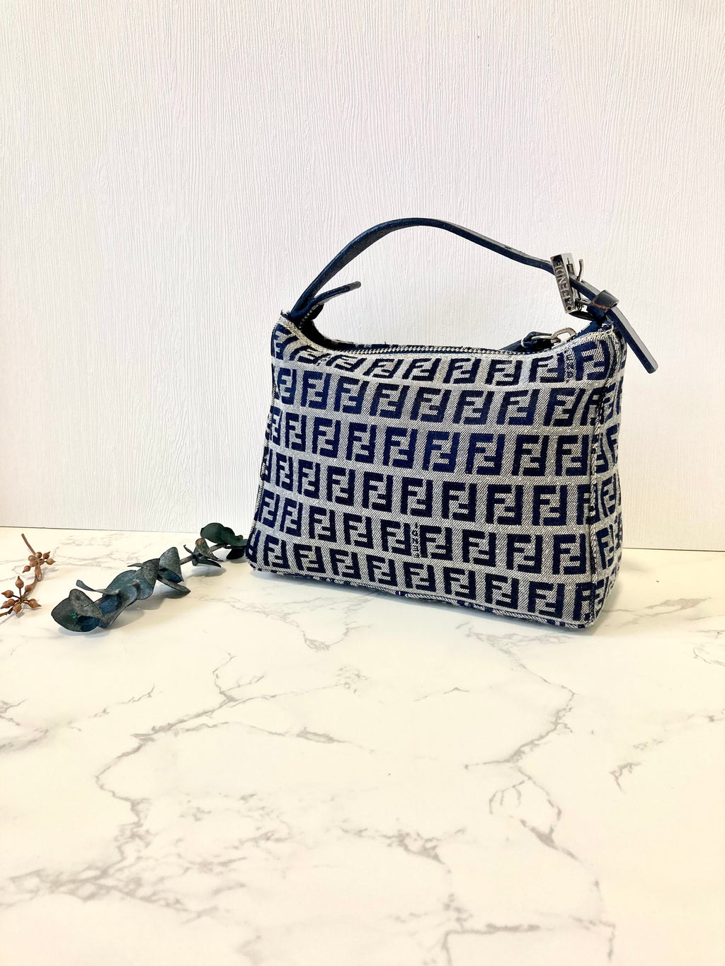 FENDI Navy Blue Zucchino Lunchbox Handbag