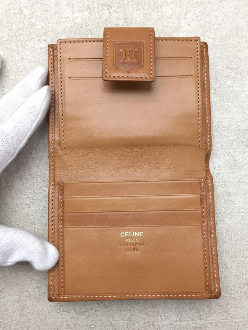 CELINE 咖啡色老花凱旋門老花短夾錢包/銀包/皮夾