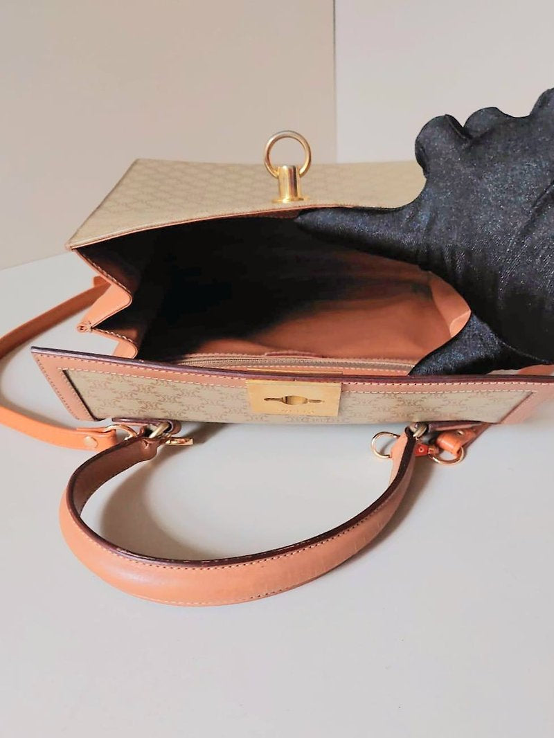 CELINE Rare Mini Kelly Brown Old Flower Leather Handbag/Side Bag/Messenger Bag - Japanese Second-hand Vintage