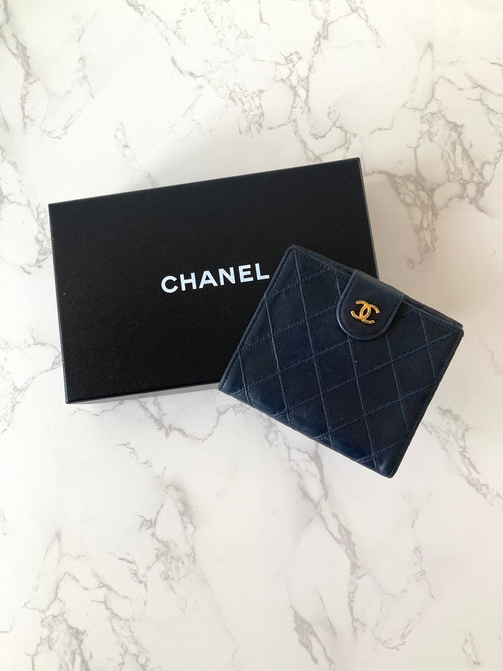 CHANEL Black x Gold Lamb Leather Compact Wallet