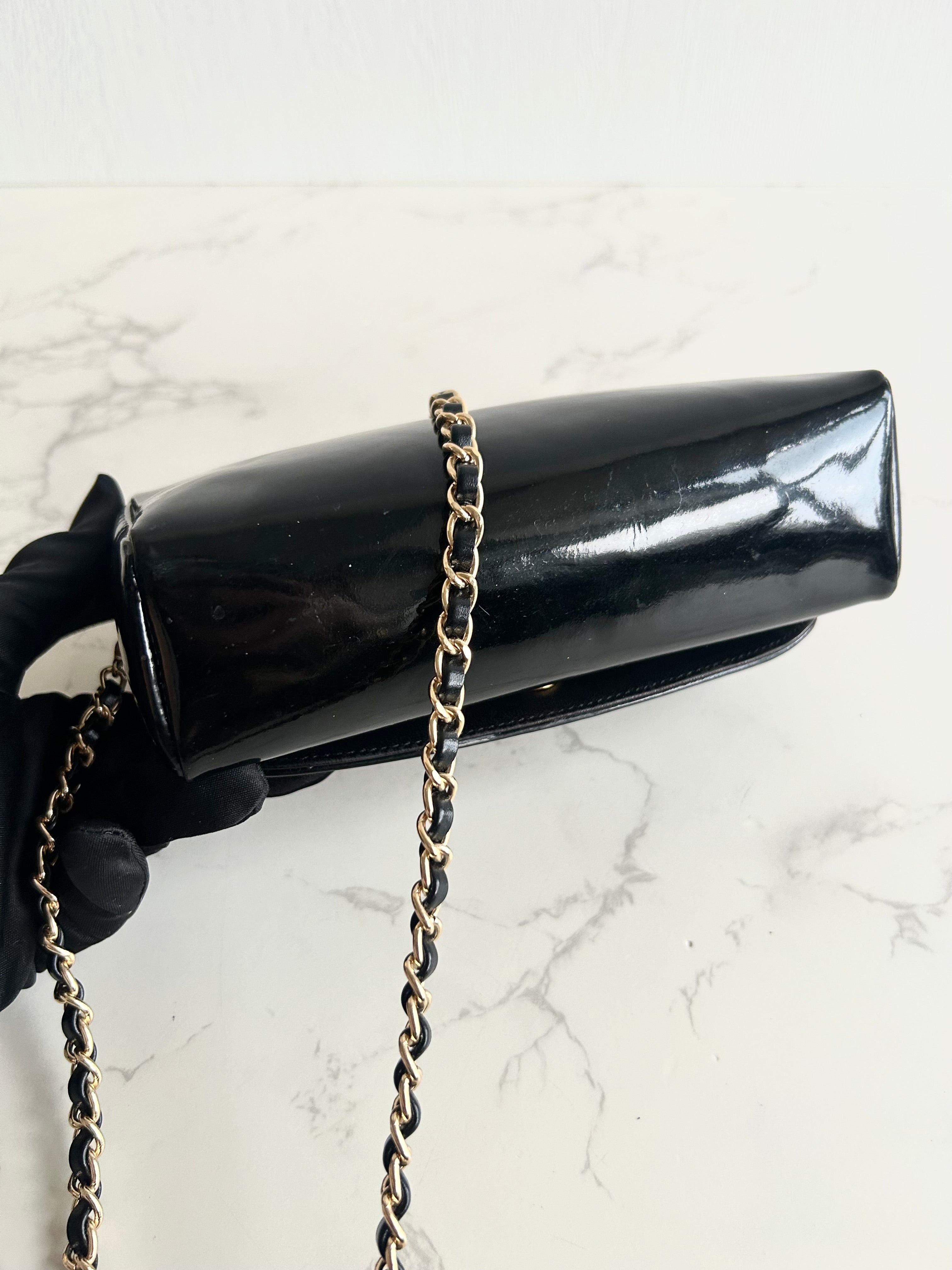 Rare Used Chanel Black and Gold Two-Way Crossbody Bag with Mirror