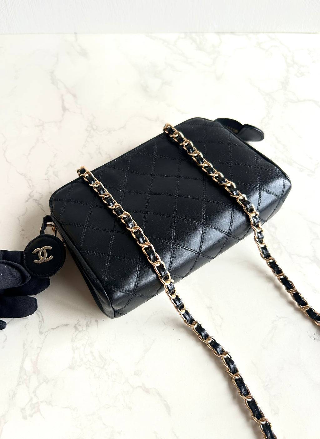 Chanel黑金色小羊皮革斜背包 單肩包 側背包 中古包