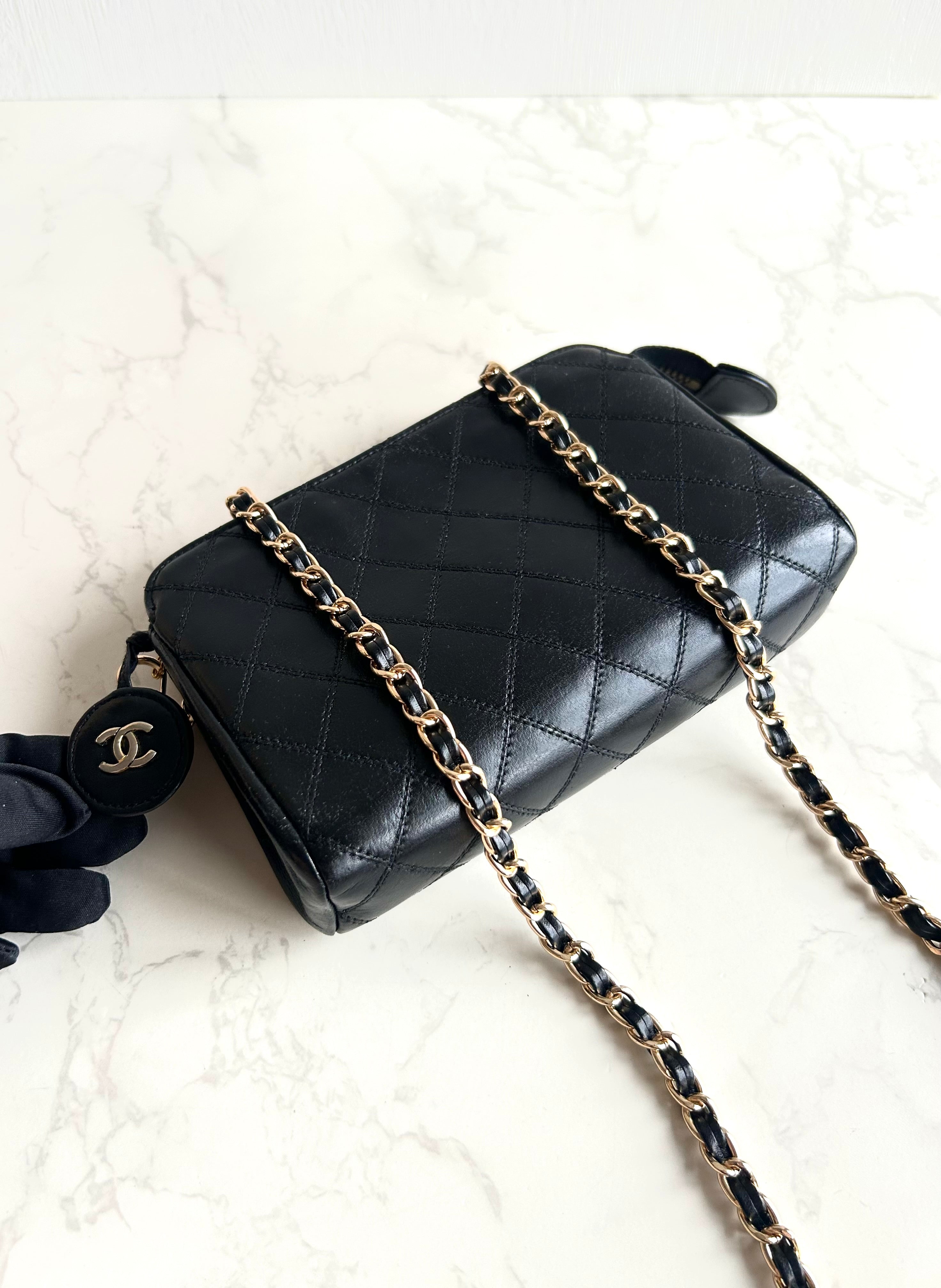 Chanel黑金色小羊皮革斜背包 單肩包 側背包 中古包