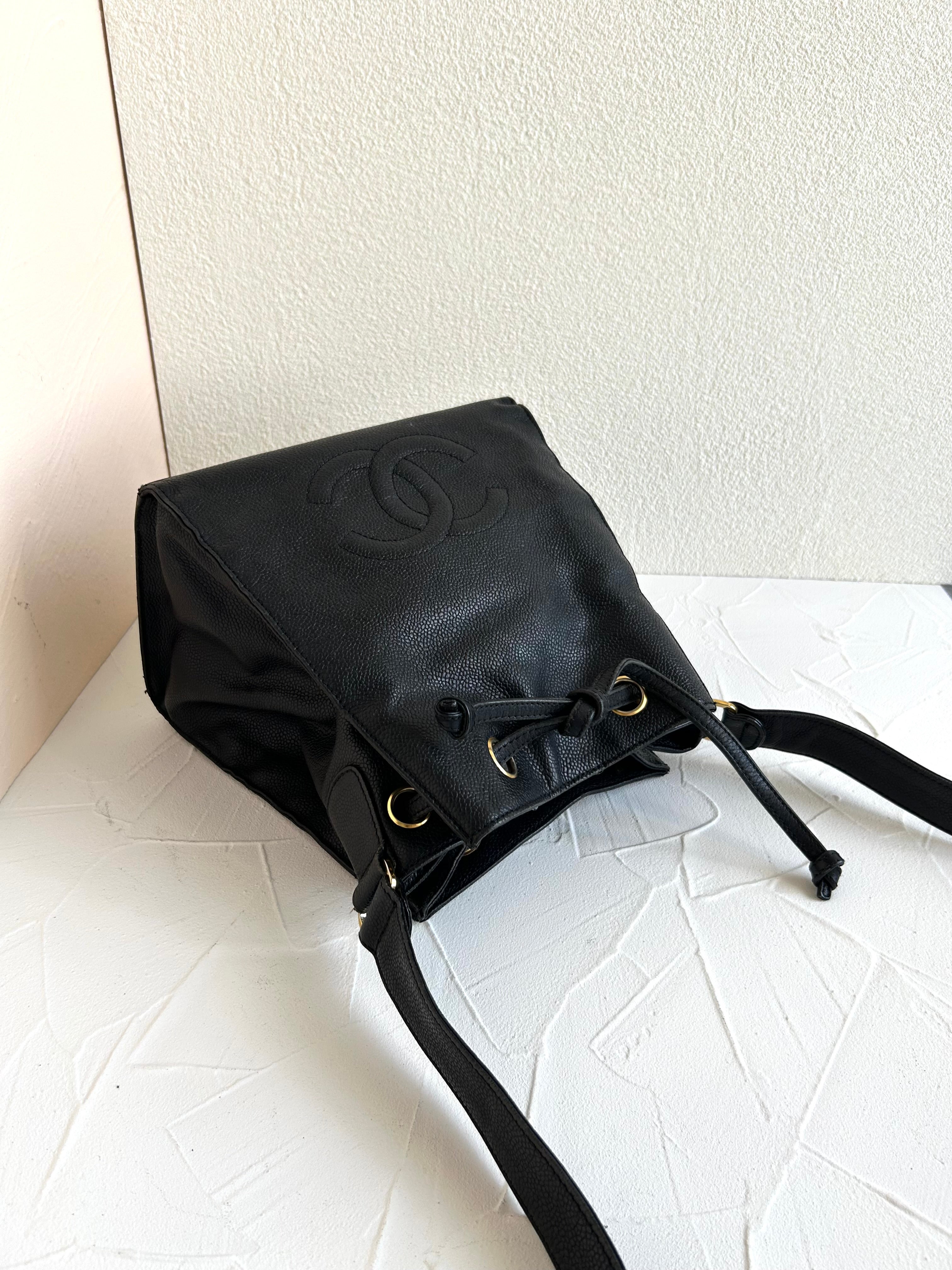 Rare Used Chanel Black Caviar Leather Bucket Bag / Shoulder Bag / Crossbody Bag