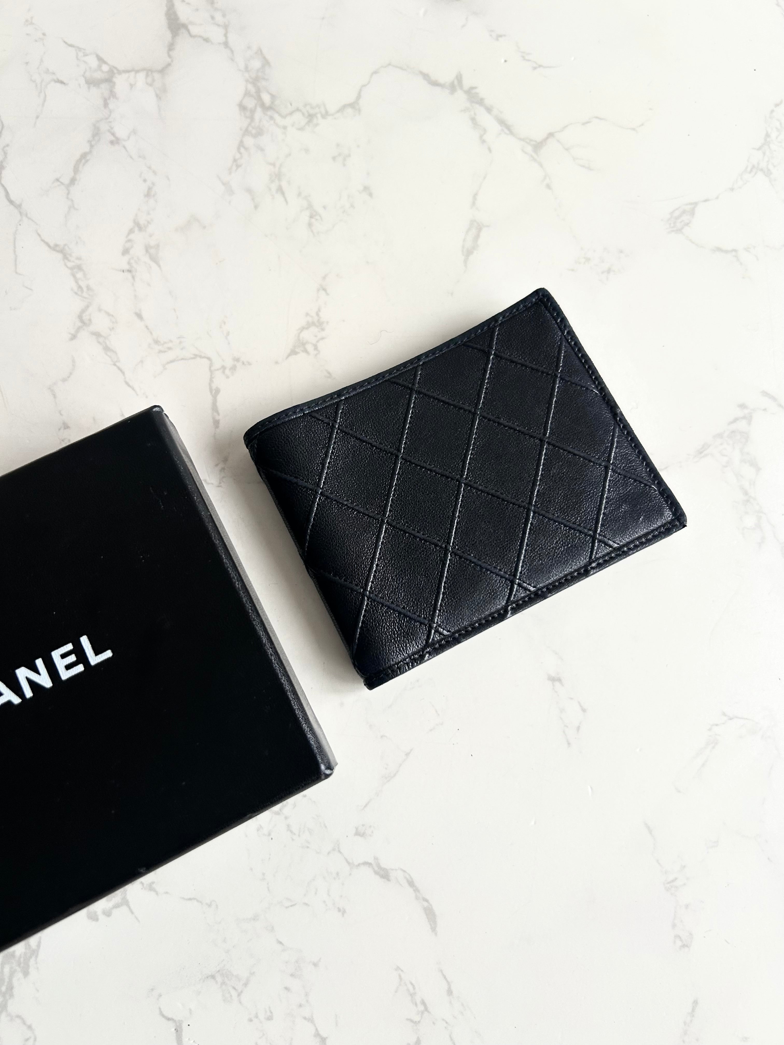 Chanel 黑色小羊皮革中夾 錢包 短夾 皮夾