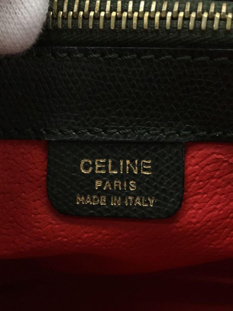 CELINE rare black cross rotating gold buckle leather small shoulder bag / side bag