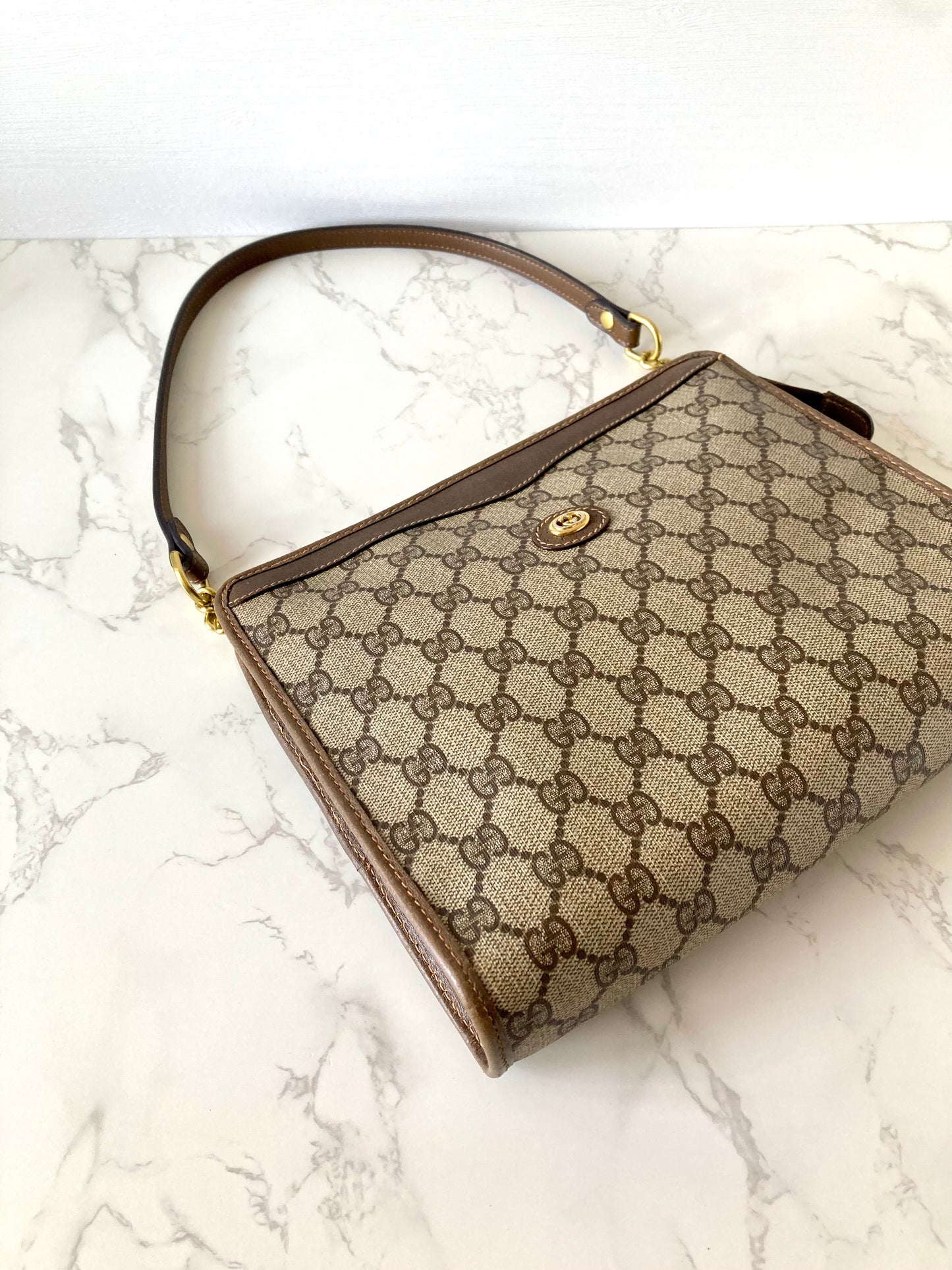 GUCCI Brown Monogram Gold Accessories Two-way Shoulder Bag / Pouch Bag