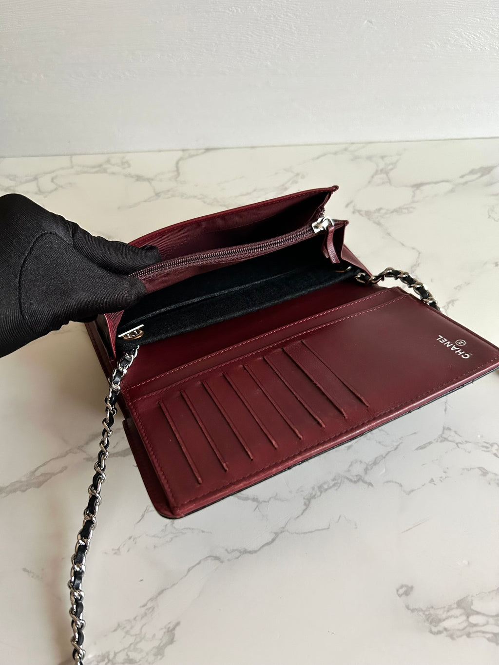 CHANEL Black Caviar Leather WOC Long Wallet / Side Bag / Crossbody Bag