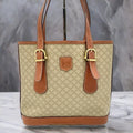 CELINE coffee brown old flower leather tote bag / side backpack / handbag
