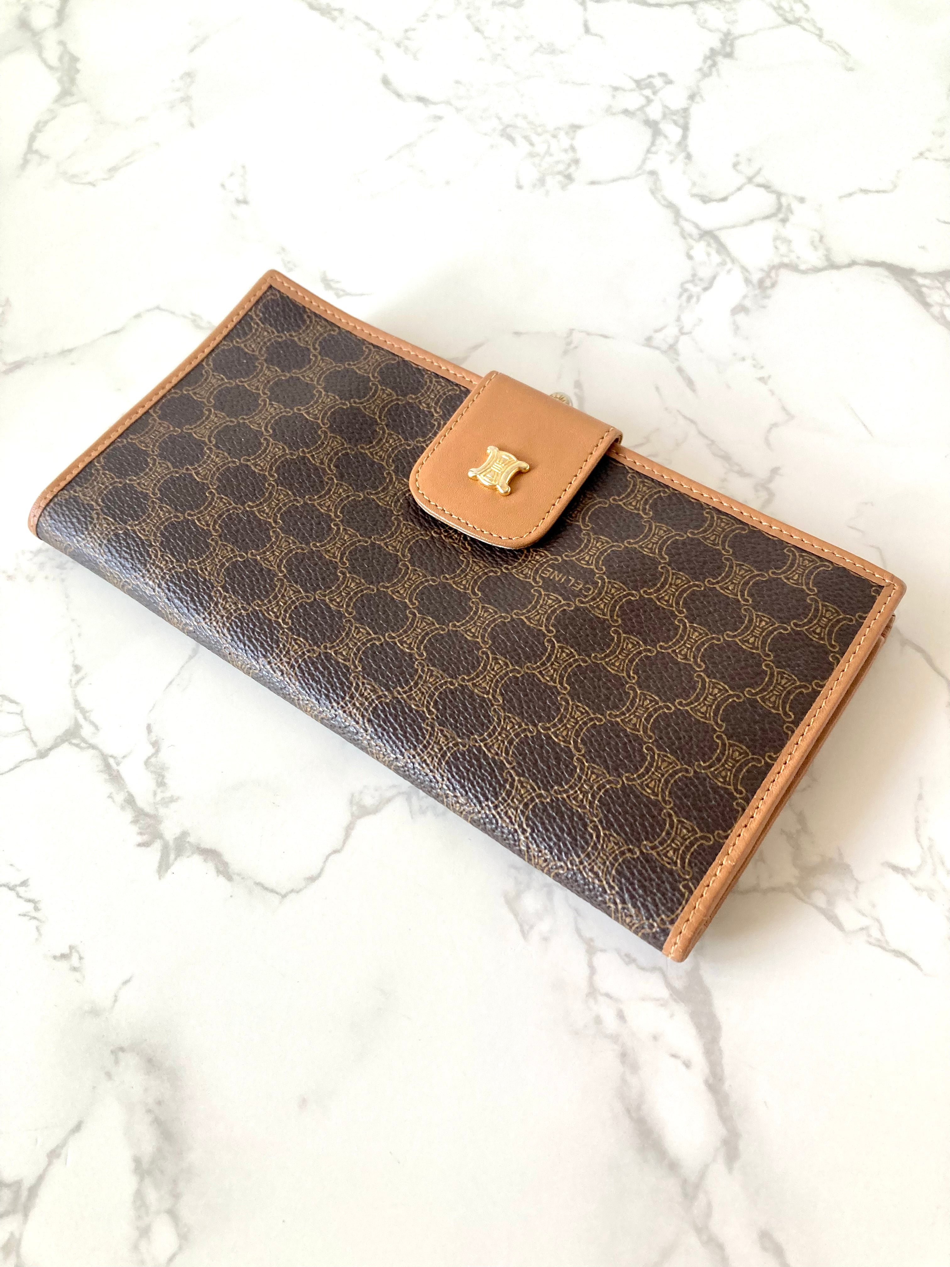 CELINE Brown Macadam Gold Triomphe Long Bi-fold Wallet