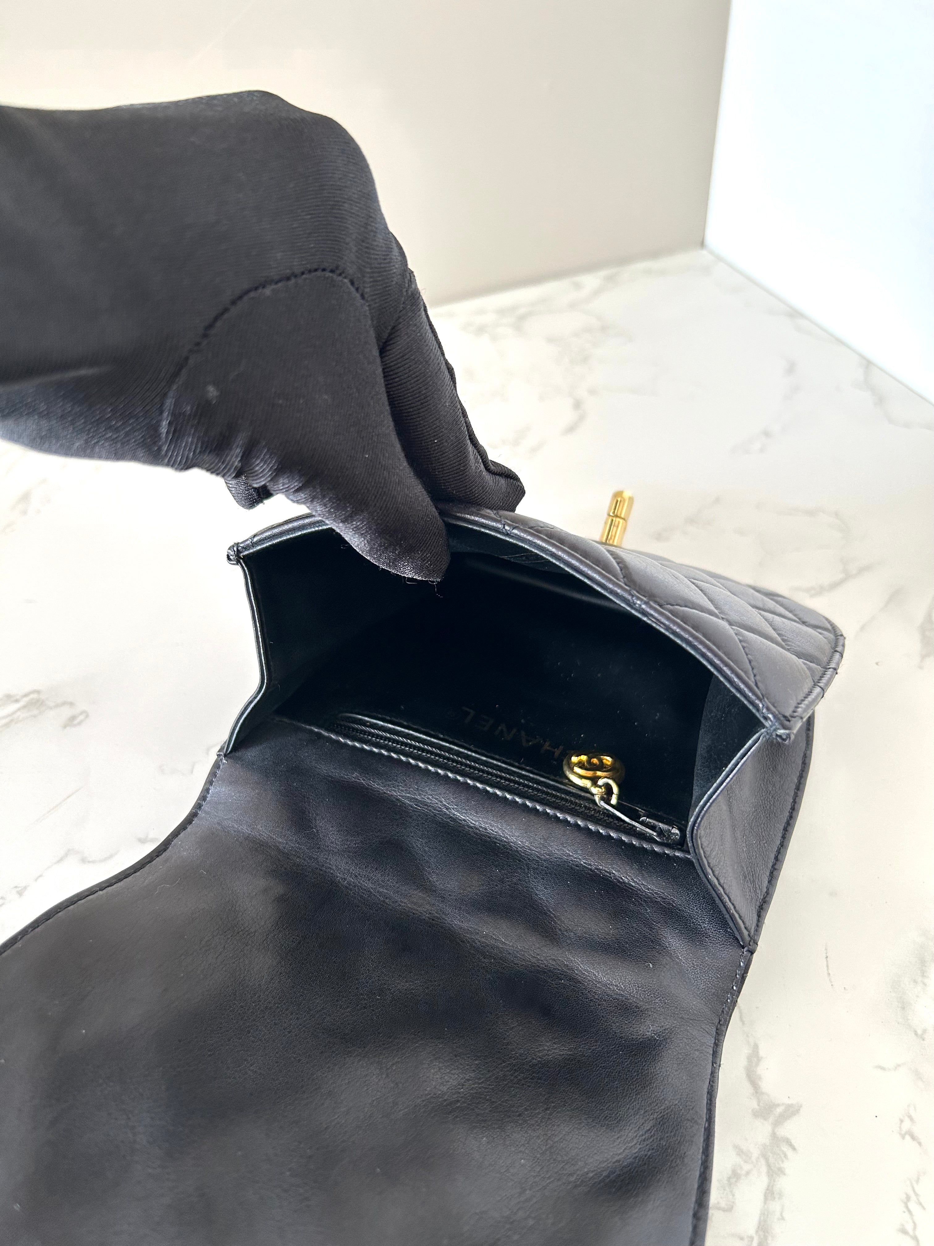 CHANEL rare black lambskin leather swivel buckle saddle bag / clutch / oblique bag