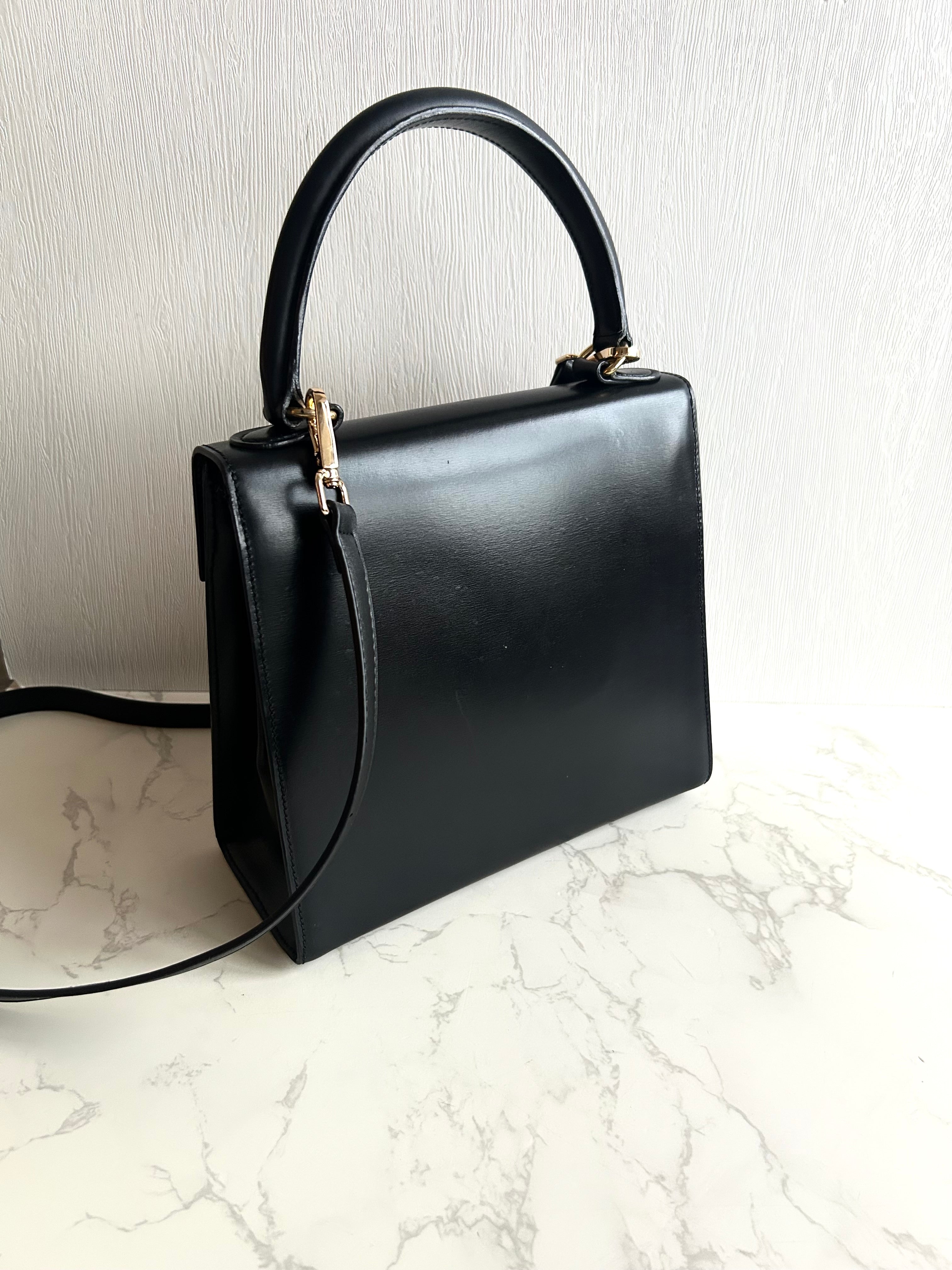 Celine Small Black and Gold Two-Way Kelly Bag Leather Crossbody Bag Shoulder Bag Handbag