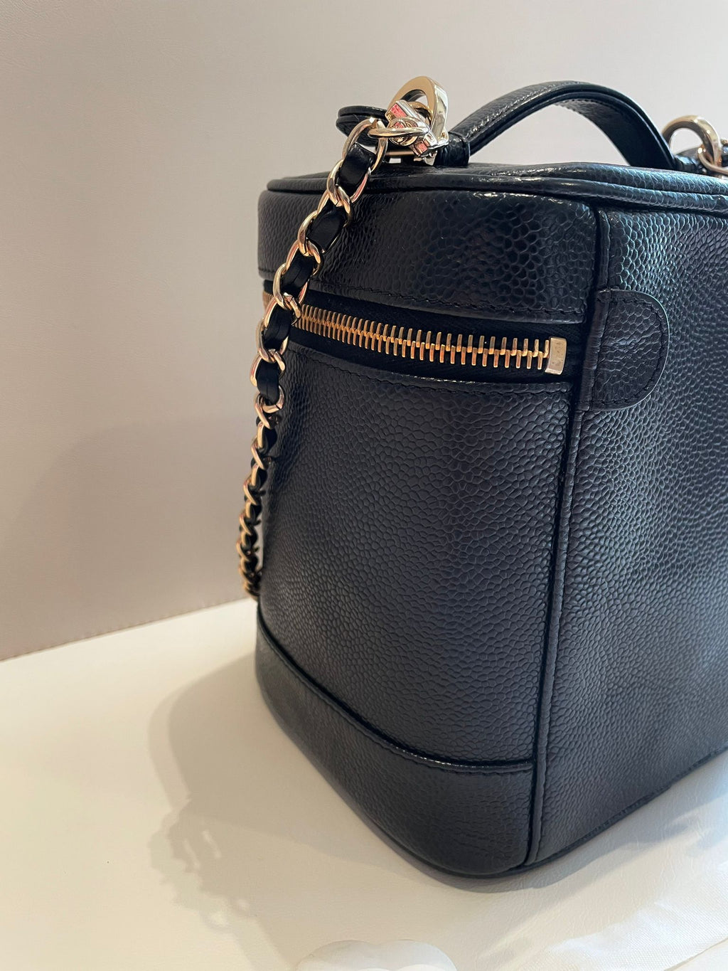 CHANEL Rare Caviar Leather Vertical Vanity Case / Crossbody Chain Bag