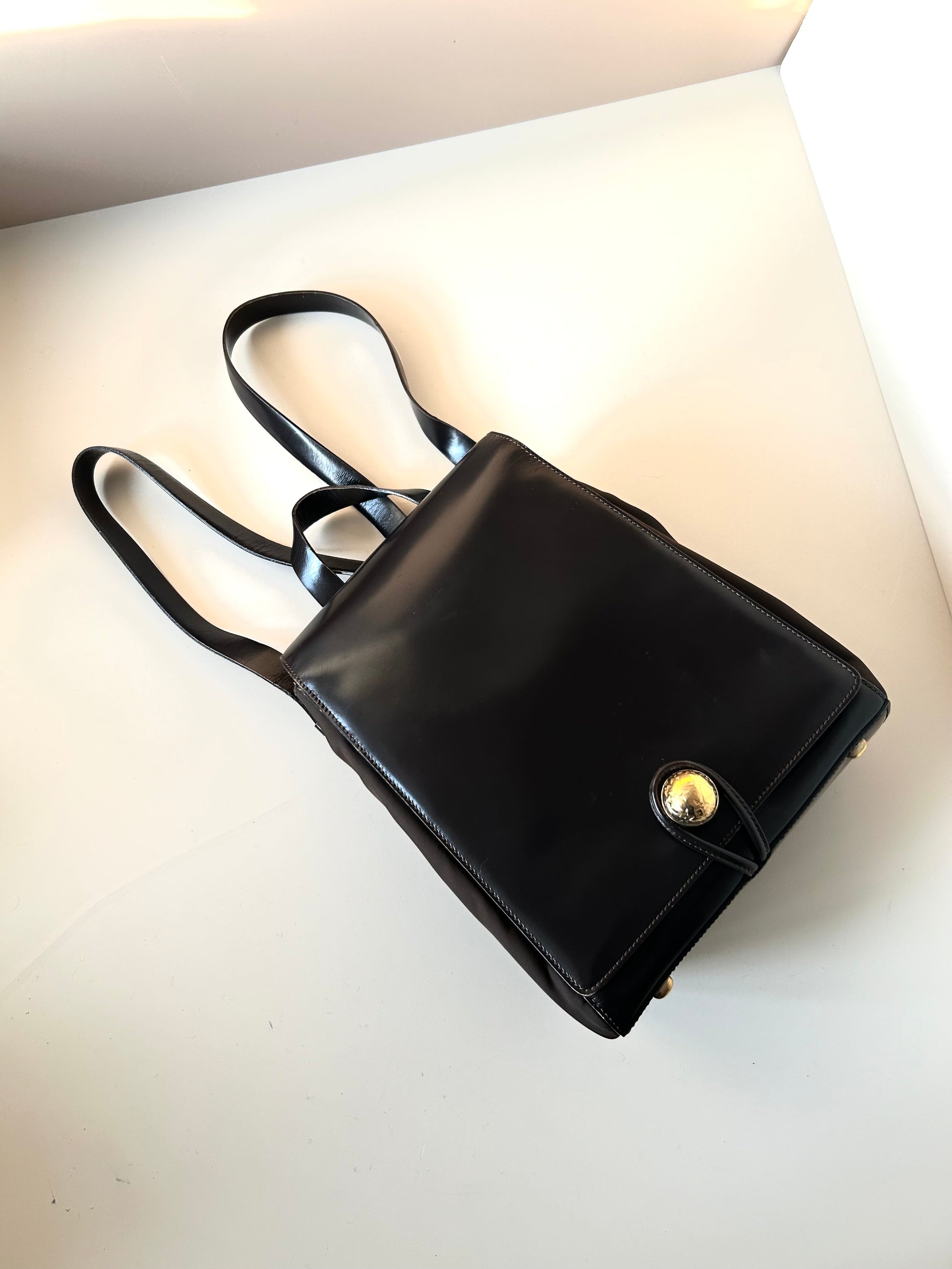 CELINE rare black and gold planet flap backpack / shoulder bag