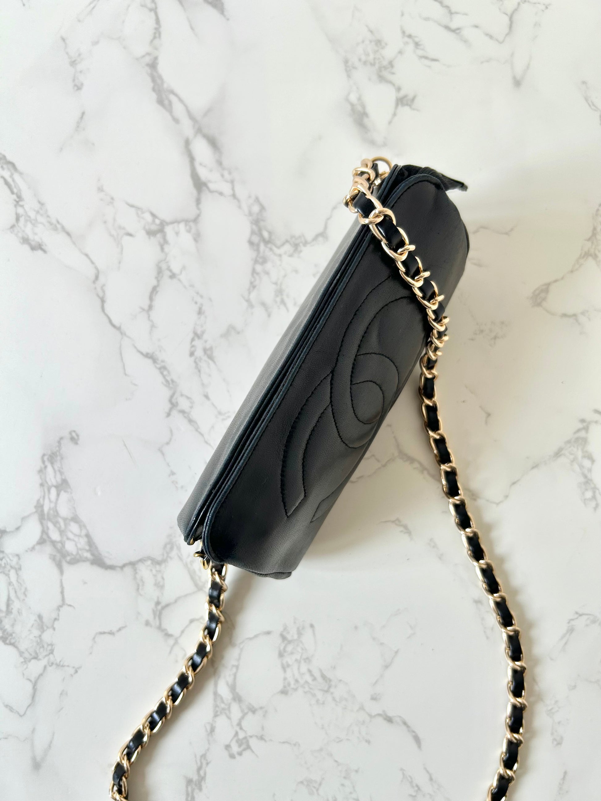 CHANEL Black Lambskin WOC Long Wallet / Side Bag / Crossbody Bag