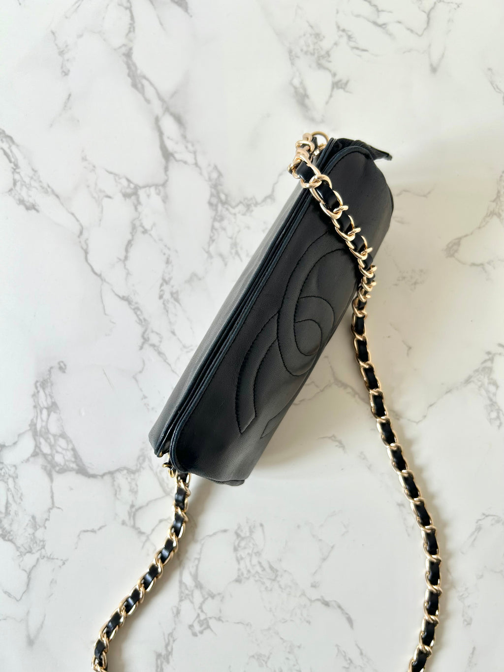 CHANEL Black Lambskin WOC Long Wallet / Side Bag / Crossbody Bag