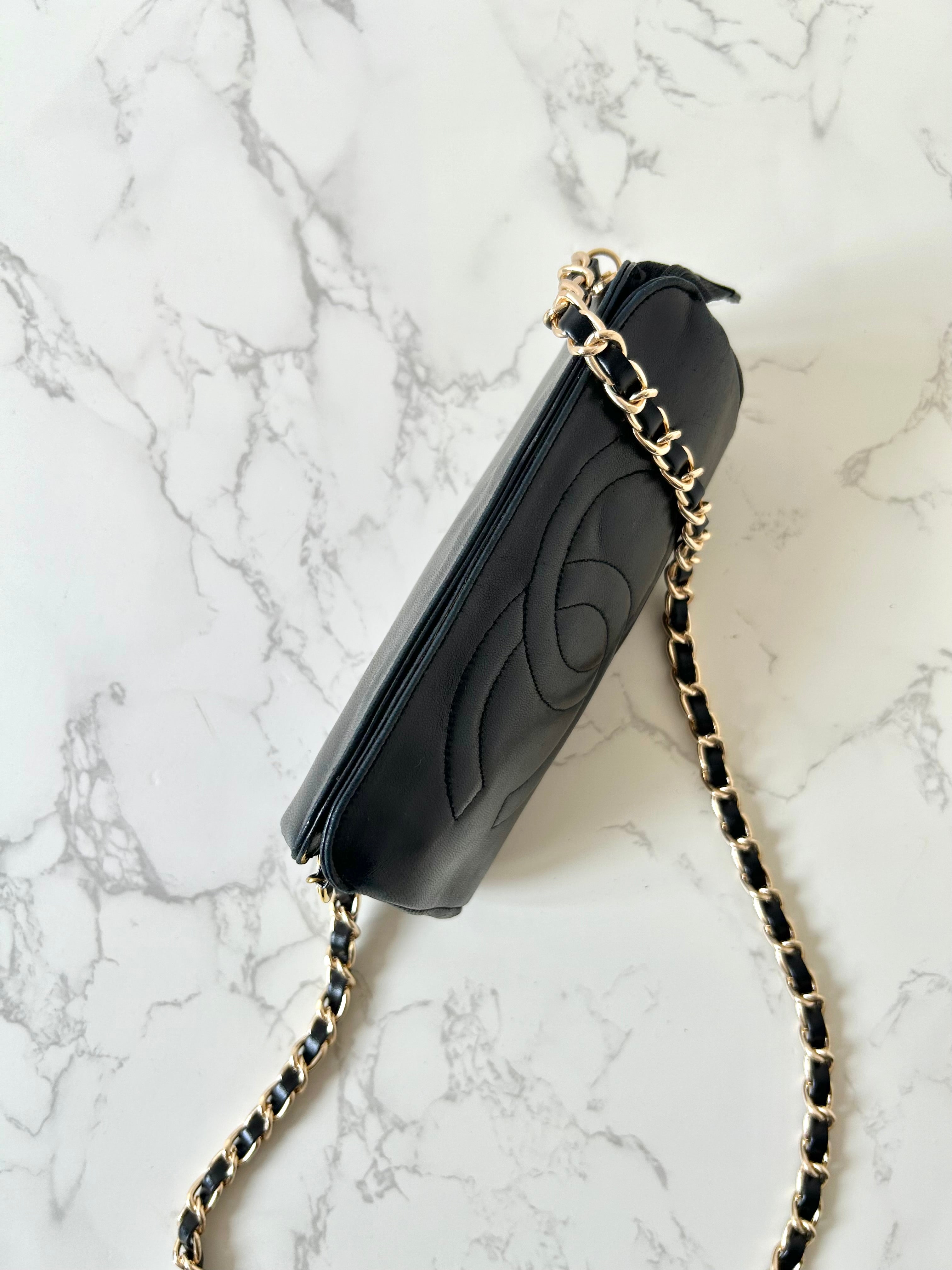 CHANEL Black Lambskin WOC Long Wallet / Side Bag / Crossbody Bag