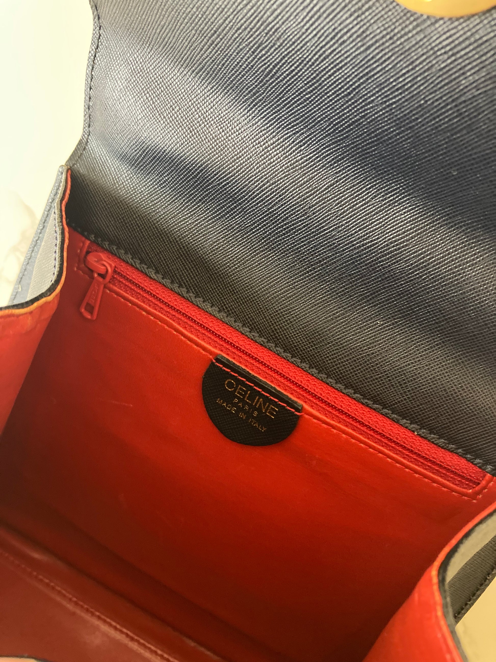 CELINE Rare Navy Blue x Gold Kelly Bag