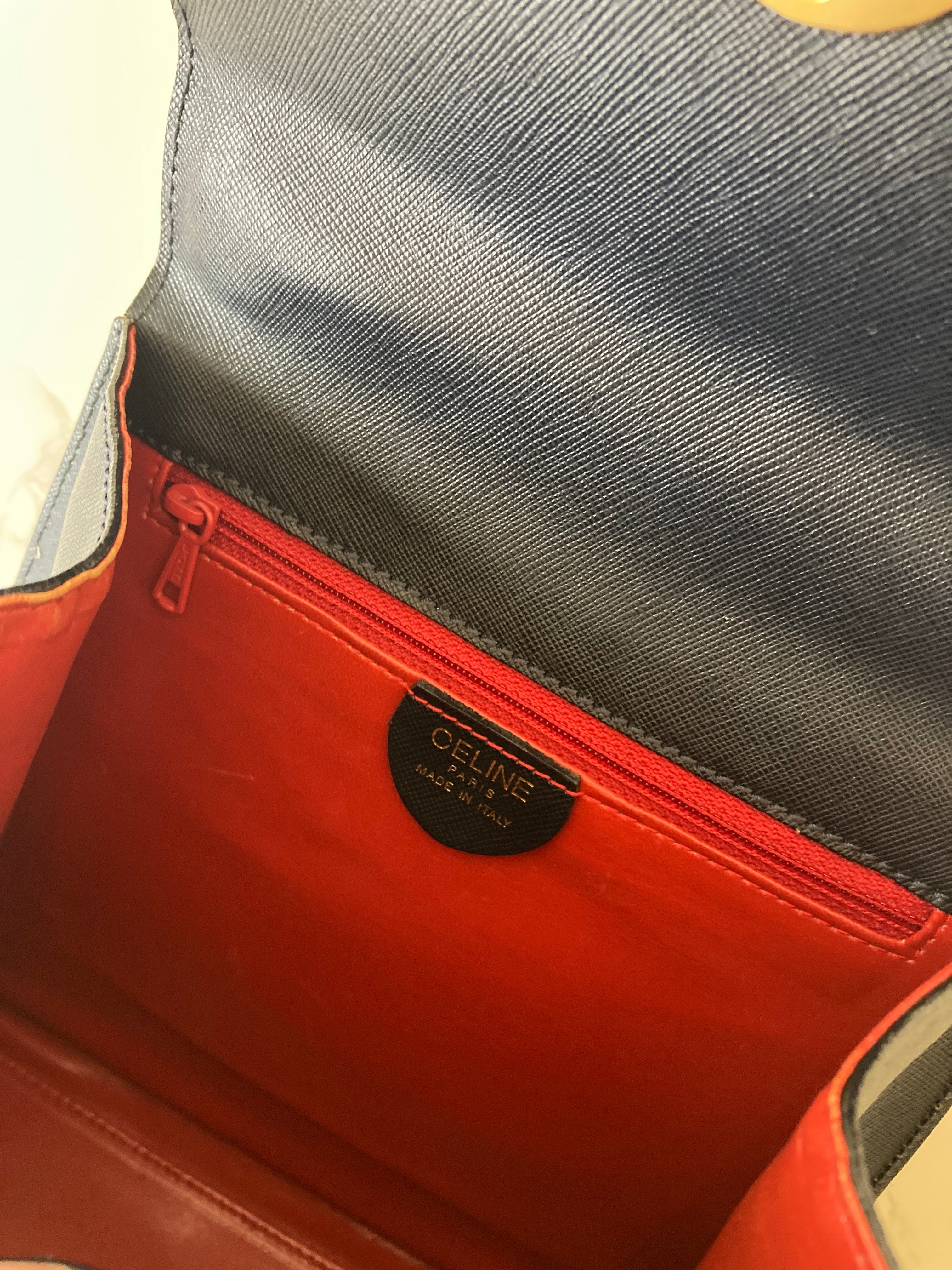 CELINE Rare Navy Blue x Gold Kelly Bag