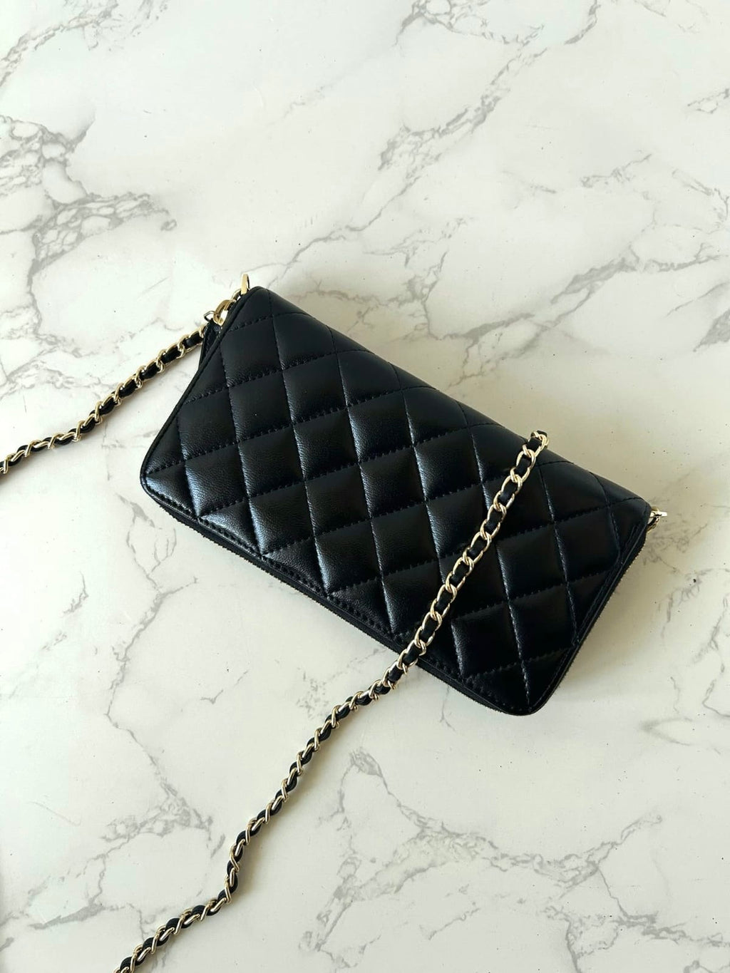 CHANEL black and gold lambskin WOC/wallet/side bag/crossbody bag