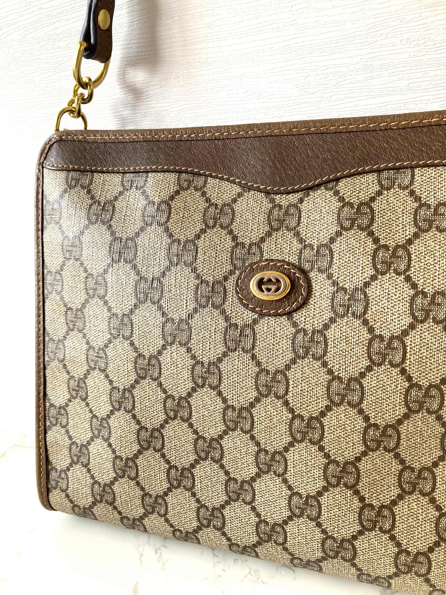 GUCCI Brown Monogram Gold Accessories Two-way Shoulder Bag / Pouch Bag