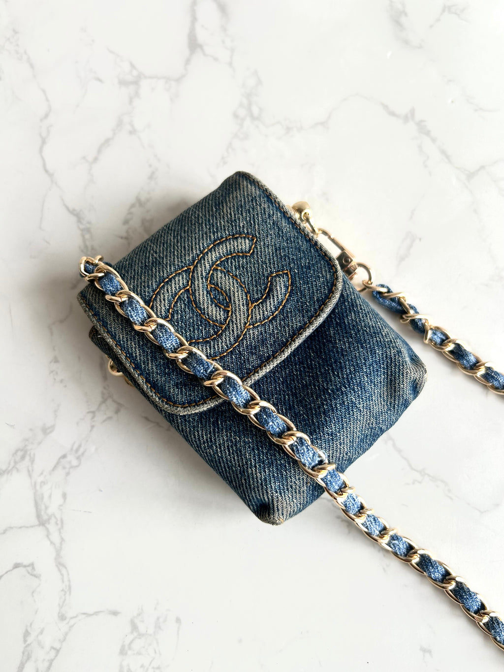 Chanel 牛仔布藍色斜背包 單肩包 側背包 中古包