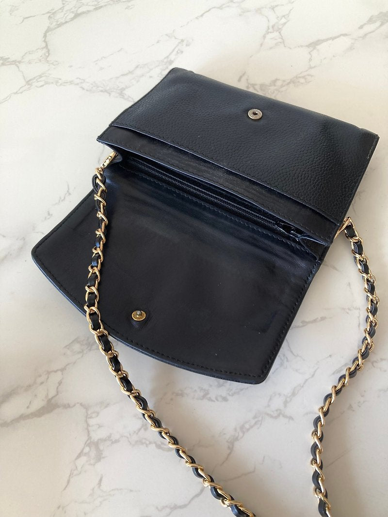 CHANEL Black Caviar Small Bag/Side Bag/Messenger Bag/Clutch Bag/Mid-Length Wallet