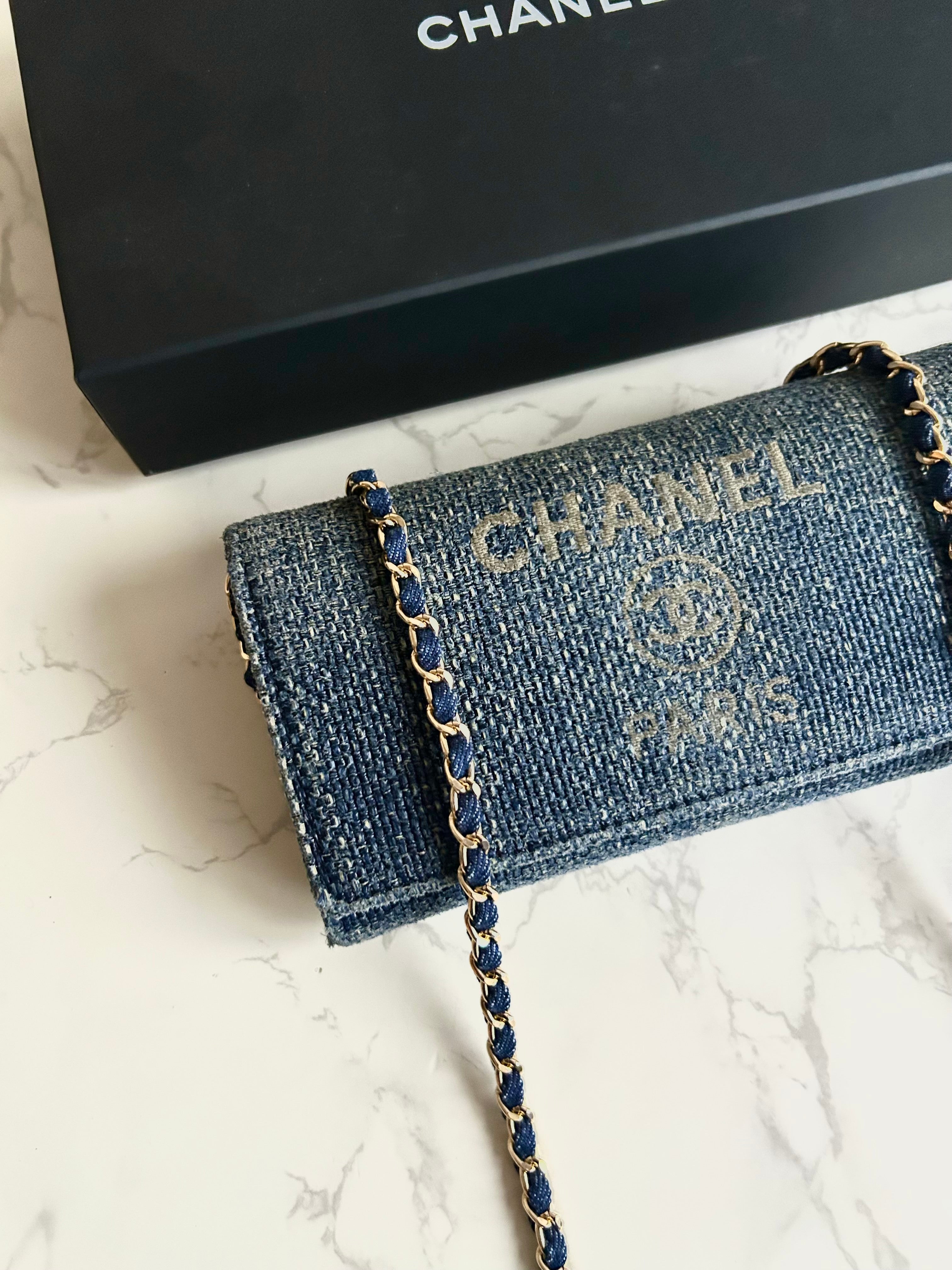 Rare Full Set Chanel Denim Patchwork WOC Shoulder Bag Crossbody Bag Long Wallet