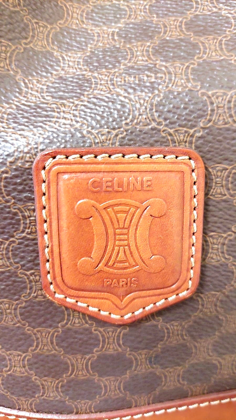 CELINE Brown Old Flower Leather Single Shoulder Drawstring Bucket Bag/Side Bag - Japanese Second-hand Vintage