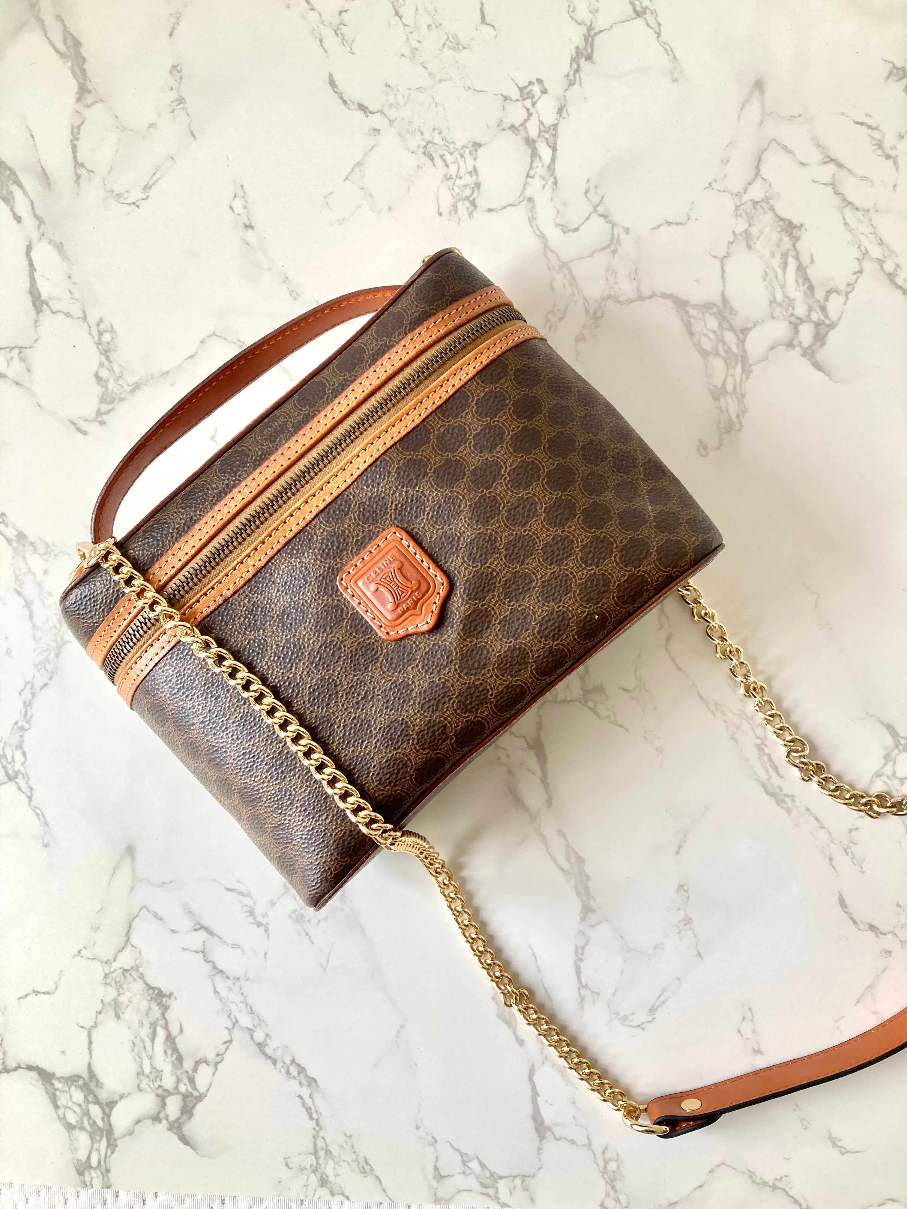 CELINE Brown Monogram Vanity Case / Crossbody Chain Bag