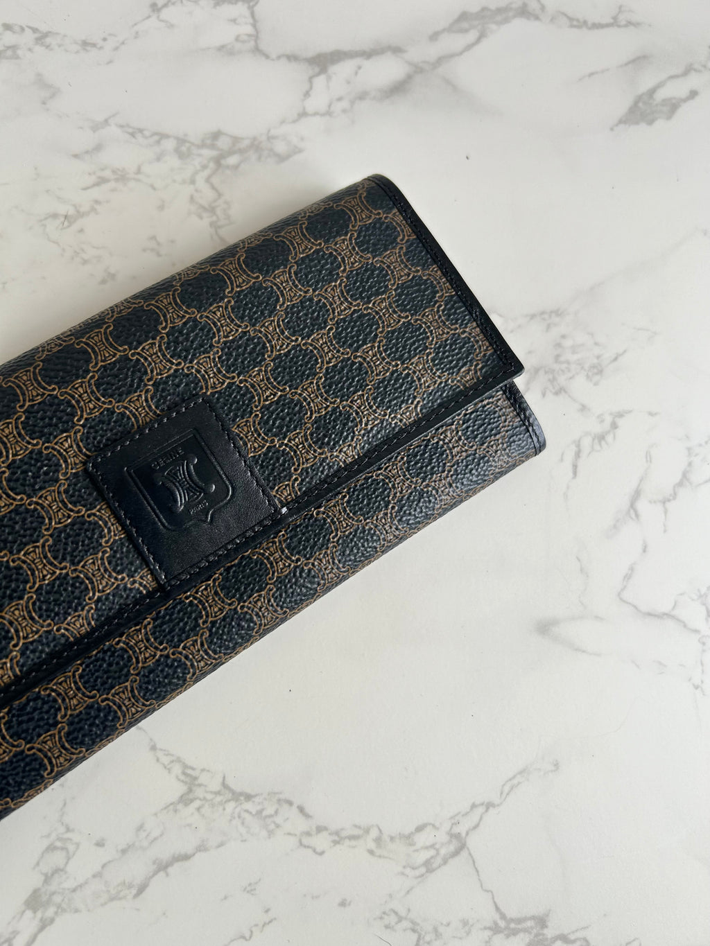 CELINE black monogram leather long wallet/wallet