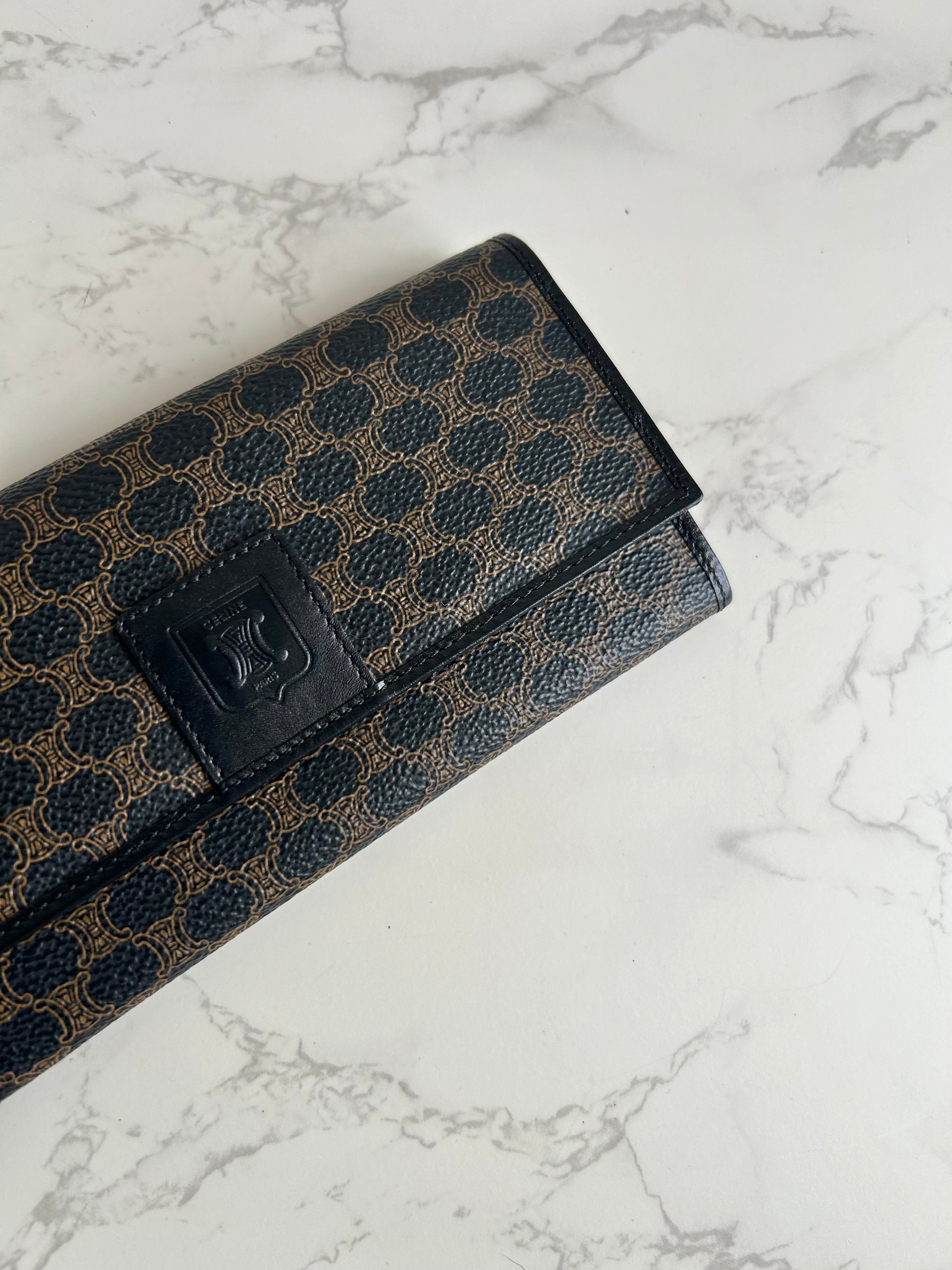 CELINE black monogram leather long wallet/wallet