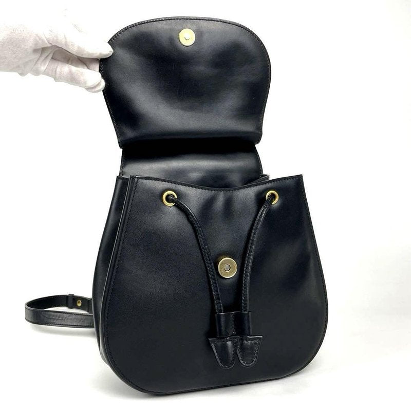 CELINE 稀有黑金色圓弧翻蓋皮革後背包