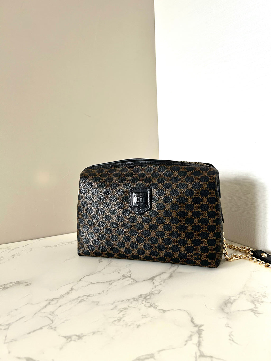 CELINE Rare Medium Cloud Black Old Flower Side Bag / Diagonal Bag