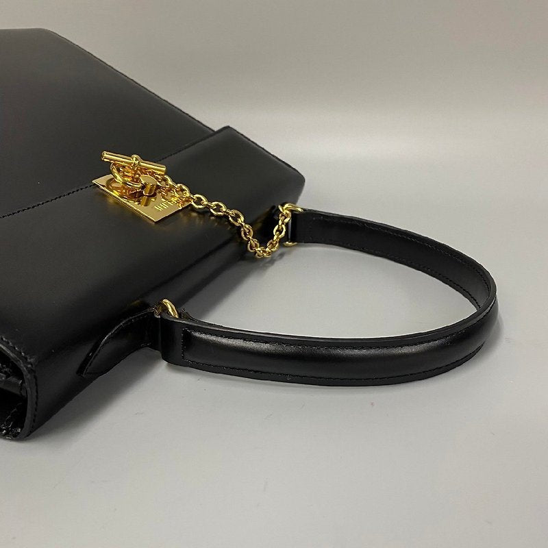 CELINE 稀有金陀錶鏈黑色金環扣小凱莉皮革側背包/手提包 - 日本中古二手Vintage