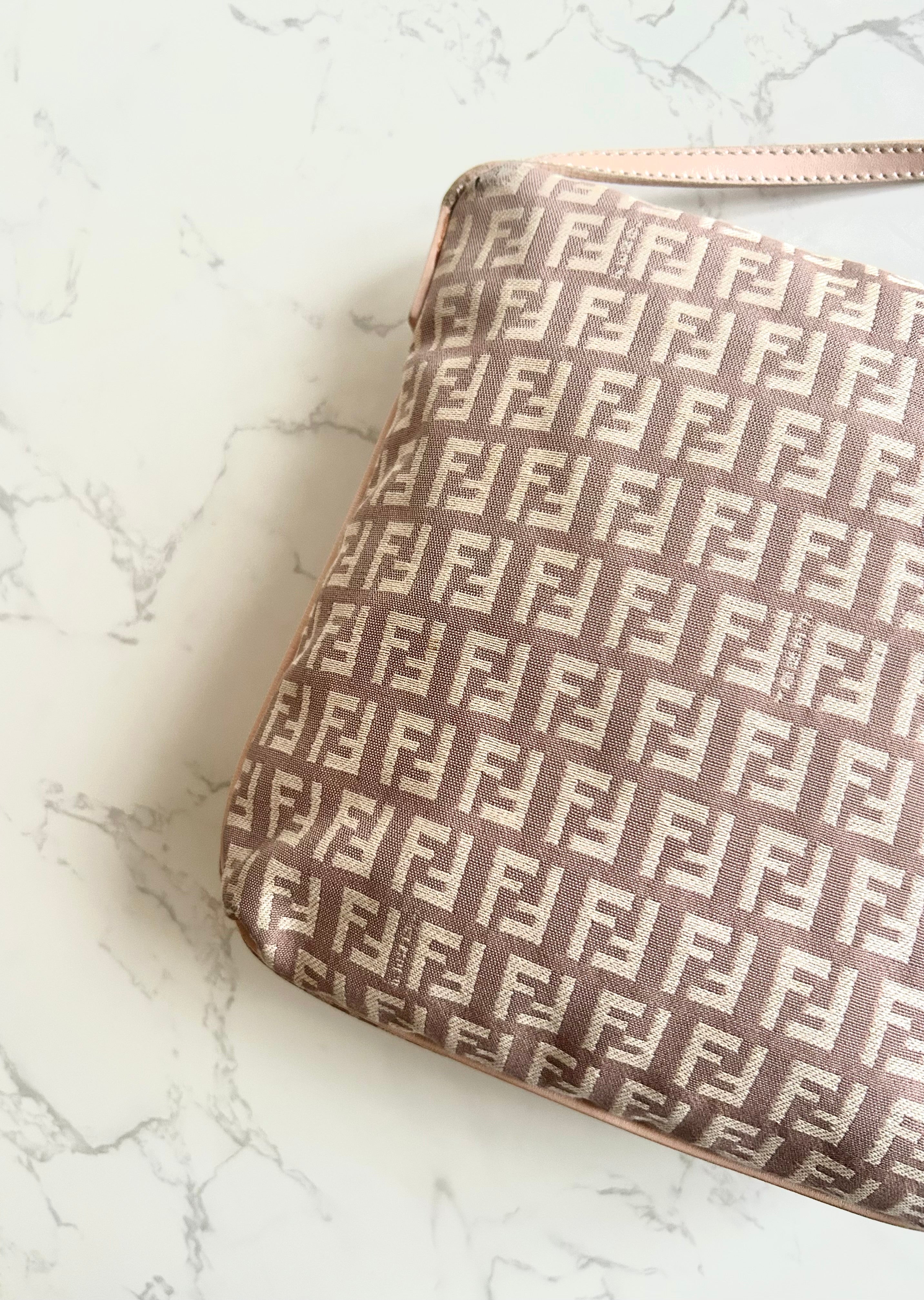 FENDI Rare Dried Rose Gold Buckle Zucca Monogram Shoulder Bag/Crossbody Bag
